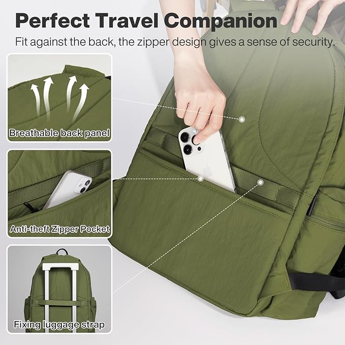 mixi Outdoor Lightweight Backpack Casual Carry On Laptop Backpack Travel Bookbag for Women Men, Water Resistant Durable Hiking Bag for Camping Weekender Sports College Work, 17 Inch, Jungle Green