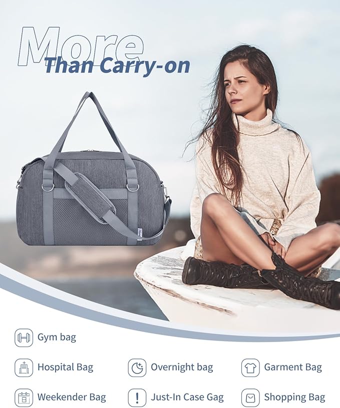 Narwey For Spirit Airlines Personal Item Bag 18x14x8, Small Duffle Bag for Travel, Duffel Bag for Traveling, Carry on Bag for Airplanes Underseat Overnight for Women and Men (Grey)