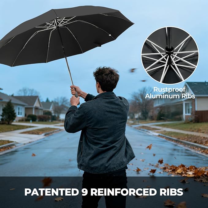 LLanxiry Compact Travel Umbrella, Mini Windproof Umbrellas for Rain & Sun, Small Lightweight Outdoor UV Umbrella, Portable Folding Umbrellas for Travel