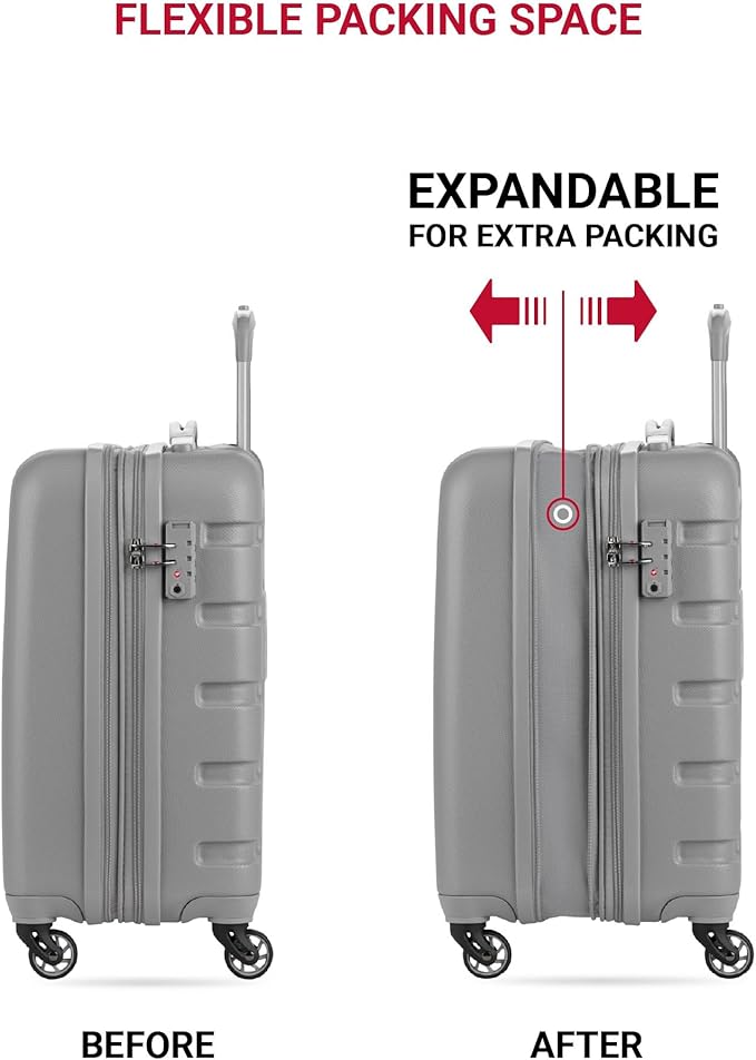 SwissGear 7366 Hardside Expandable Luggage with Spinner Wheels, Grey, Carry-On 19-Inch