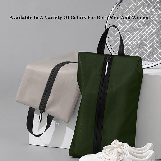 Shoe Bags for Travel Waterproof Odor Absorbing Lightweight Golf Soccer Shoe Storage Organizer Pouch with Smooth Zipper and Handle, Portable Travel Essentials (Dark Green, 1-Pack)
