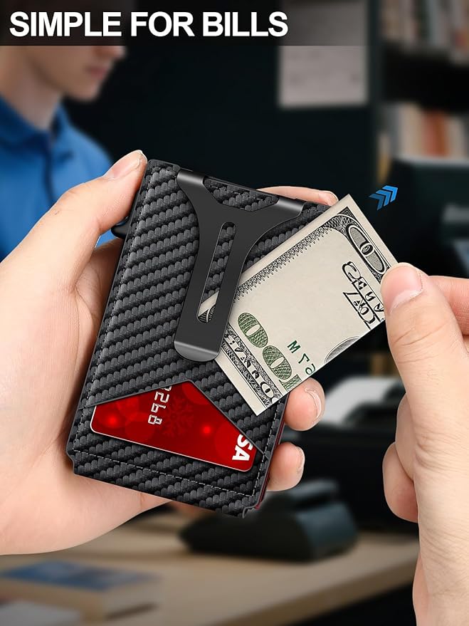 Wallet for Men RFID Wallet with Money Clip, Slim Pop Up Card Holder for 10-12 Cards, Minimalist Smart Credit Card Case with ID Window, Bifold Metal Wallet for Front Pocket, Gifts for Men