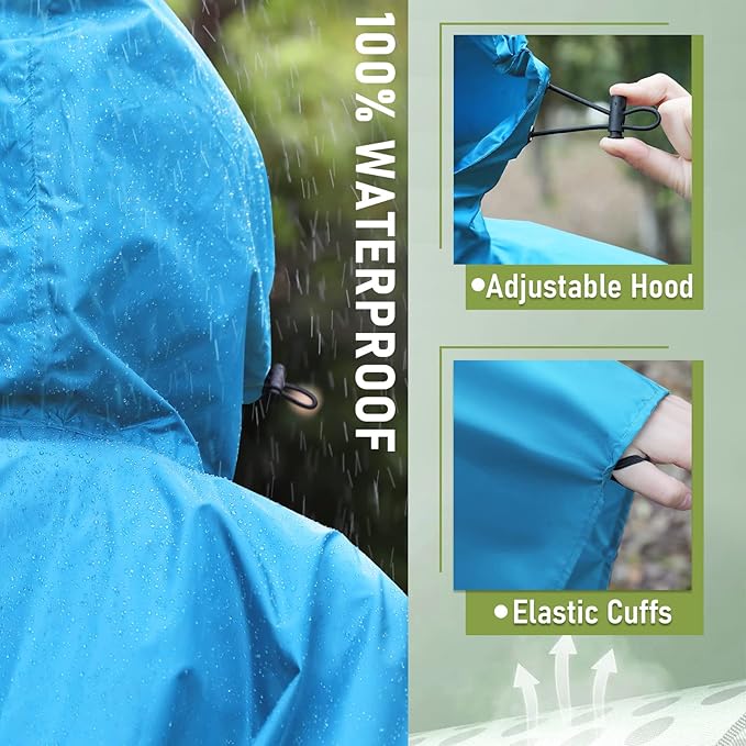 SaphiRose Unisex Rain Poncho Raincoat Hooded for Adults Women with Pockets