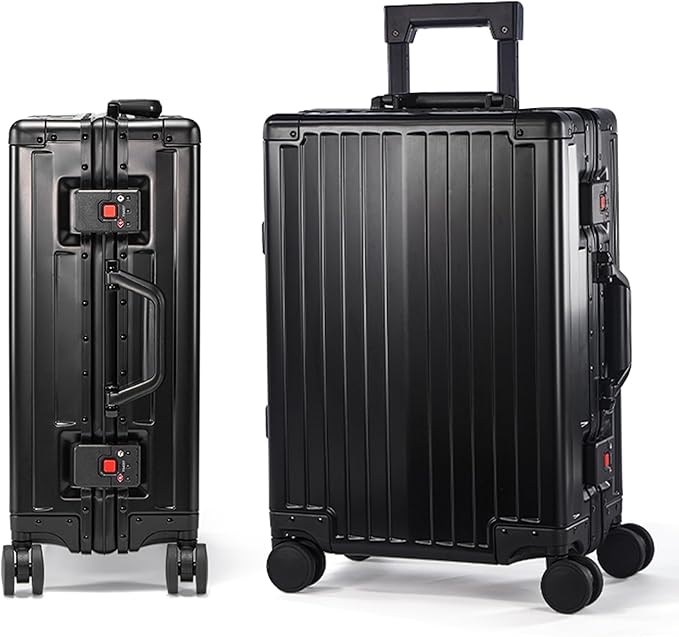 UrbanExplorer 24Inch All Aluminum Check In Luggage Heavy Duty Hard Shell Suitcases with Spinner Wheels, Zipperless Suitcase with TSA Lock, Large Luggage for Business Travel, Black