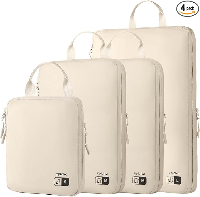 EPICKA 4 Set Ultra-Lightweight Compression Packing Cubes - Water Resistant Durable Travel Organizers Bags, Expandable Travel Accessories for Carry on, Luggage, Suitcase Backpack (Beige)