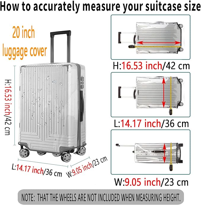 20 Inch Clear PVC Luggage Cover Protectors Suitcase Covers for Luggage Thickened suitcase protective cover for Wheeled Suitcase Suitable for 20"