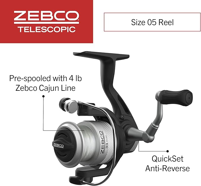 Zebco 33 Spinning Reel and Telescopic Fishing Rod Combo