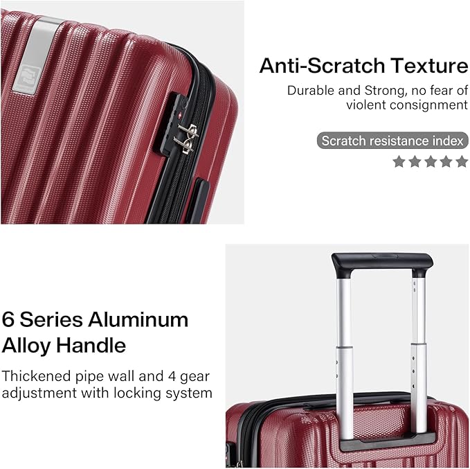 Hanke 24 Inch Expandable Checked Luggage Lightweight PC Hard Case Luggage Suitcases with Wheels TSA Luggage Rolling Large Suitcase Travel Luggage Bag for Go to University(Burgundy)