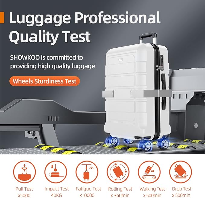 SHOWKOO Luggage Sets Expandable PC+ABS Durable Suitcase Sets Double Wheels TSA Lock White 3pcs