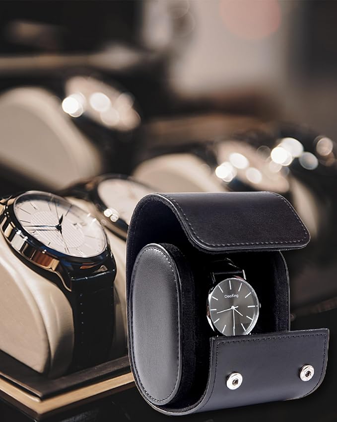 MR.OKAY Single Watch Travel Case-Classic Leather Watch Case With Superb Texture.Portable Watch Roll Or Organizer For Storage And Display. Travel Gift for Men,All Handcrafted By Leather Craftsmen