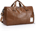 Leather Sports Gym Tote Bag with Shoes Compartment & Wet Pocket, Travel Duffel for Men & Women, Shoulder Weekender Overnight Bag for Yoga, Pilates, Swimming