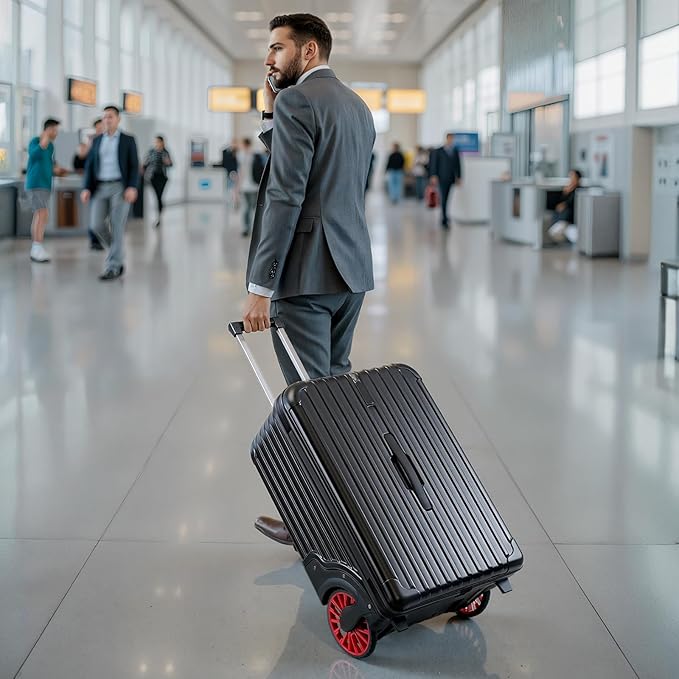 Extra Large Wheels 80L Luggage Hard Shell Suitcase Top Opening Hardside Travel Checked Luggage with TSA Lock (Black, 25-Inch)