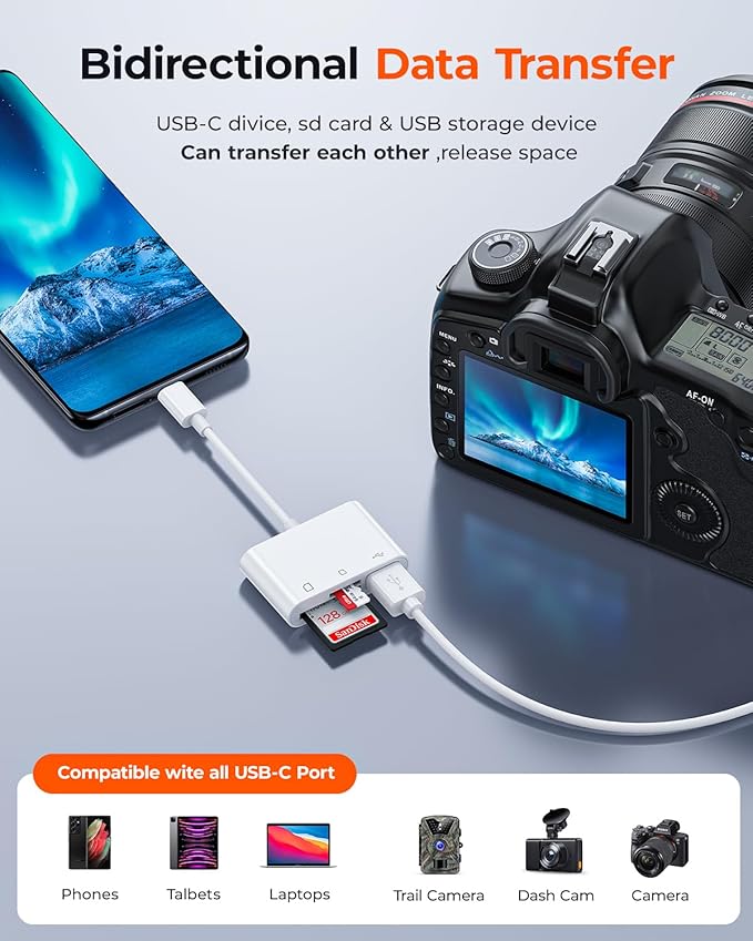 RayCue USB-C SD Card Reader - Type-C to SD/MicroSD Card Reader for iPhone 15/iPad/Mac/Laptop, iMac/iPad Pro/Air/Mini, MacBook Pro/Air, Galaxy