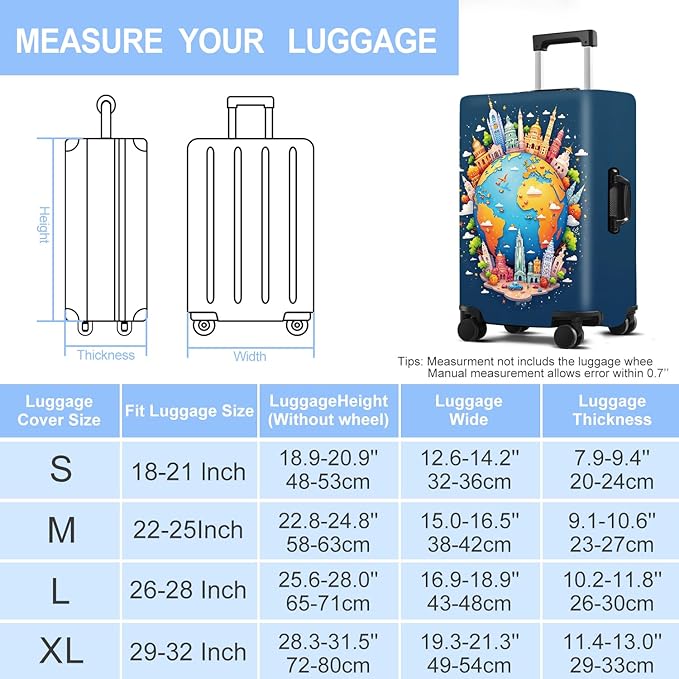 Luggage Cover Washable Suitcase Protector Anti-Scratch,Stretchable Fit for 20-34Inch Luggage Durable Travel Bag Cover with Zipper Closure (Earth, L(fits 28-30Inch suitcase))