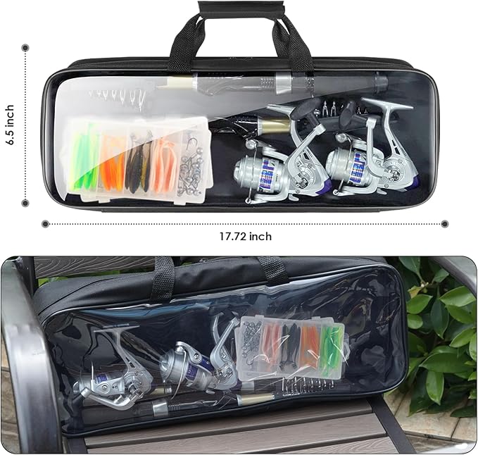 Fishing Pole Set Fishing Rod and Reel Combo,2PCS 1.9M/2.1M Collapsible Fishing Rod Set with 2 PCS Spinning Reels 2 Set of Lures Baits and a Carrier Bag,Prefect for Fishing Travel