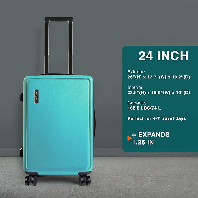 Luggage Sets 3 Piece, 22 Inch Carry on Luggage and 24 Inch Suitcases with Wheels Spinner, Durable Hard Shell Suitcase Set, Expandable Travel Suitcase, Teal