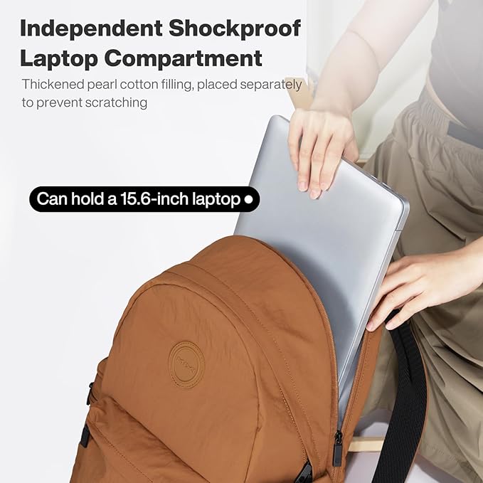 mixi Outdoor Lightweight Backpack Casual Carry On Laptop Backpack Travel Bookbag for Women Men, Water Resistant Durable Hiking Bag for Camping Weekender Sports College Work, 17 Inch, Brown