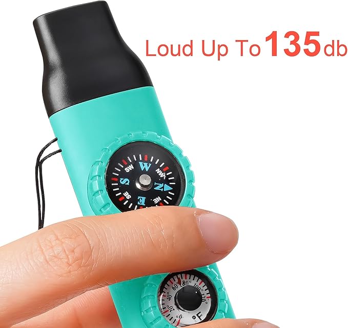 Emergency Survival Safety Whistle，Whistle for Kids with Lanyard,Compass,Thermometer,Ideal for Kayaking, Boating, Hiking, Camping, Climbing