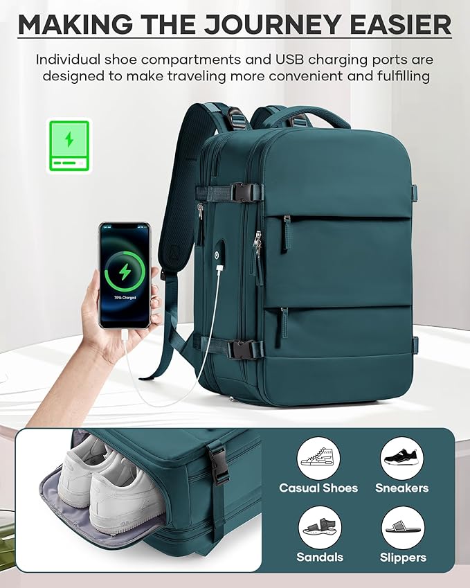 Vacuum Backpack With Vacuum Compression,Expanded Travel Laptop Backpacks For Women Men,Carry On Backpack Vacpack Backpacks With Pump Seal Packing, Personal Item Travel Bag Peacock Blue