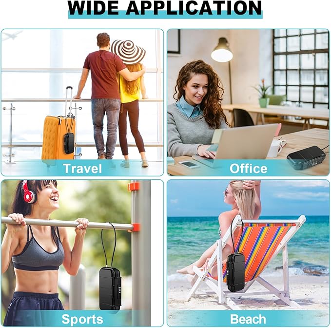 HUANLANG Portable Safe Lock Box with Combination Lock Mini Beach Travel Safe Waterproof Small Lockable Box with Removable Wire Rope Combination Safe Box for Dorm,Travel,Beach,Hotel,Car,Home,Office