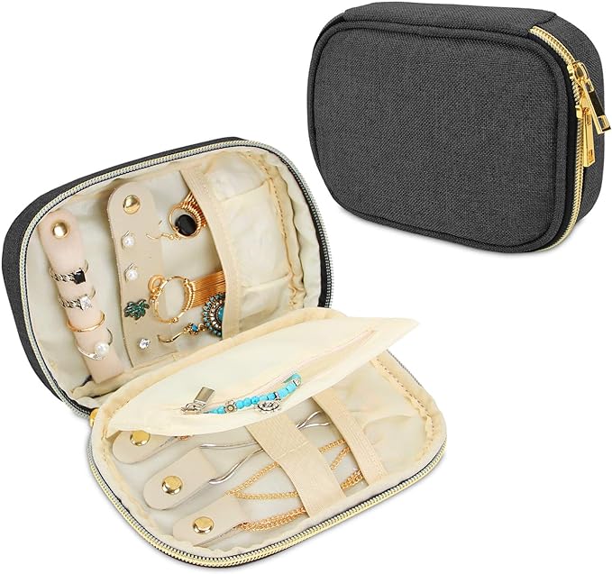 Teamoy Small Jewelry Travel Case, Portable Jewelry Organizer Bag for Earrings, Necklace, Rings and More, Small, Black-(Bag Only)