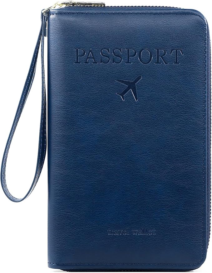 Rowgins Rfid Blocking Passport Holder Wallet, Rowgins Rfid Passport Holder with Zipper, PU Leather PassportHolder for Travel (DARK BLUE)