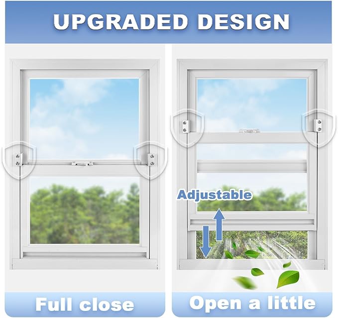 Sliding Window Locks,for Horizontal Sliding Windows,Window Security Lock with Key,Adjustable Aluminum Easv to Install Window Stopper,Window Locks for Up and Down Windows (10 Sets Silver)