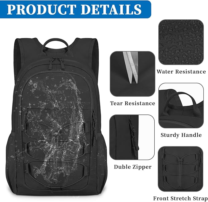 ZOMFELT Hiking Backpack for Women Men, 15L Lightweight Packable Backpack for Trip, Water Resistant Small Travel Backpacks, Foldable daypack for Hiking, Walking, Cycling, Camping, Black