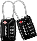 Puroma 2 Pack TSA Approved Luggage Locks, 4 Digit Combination Travel Locks Resettable Code Lock with Zinc Alloy Body for Suitcase, Toolbox, Backpack, Bag, Gym Locker (Black)