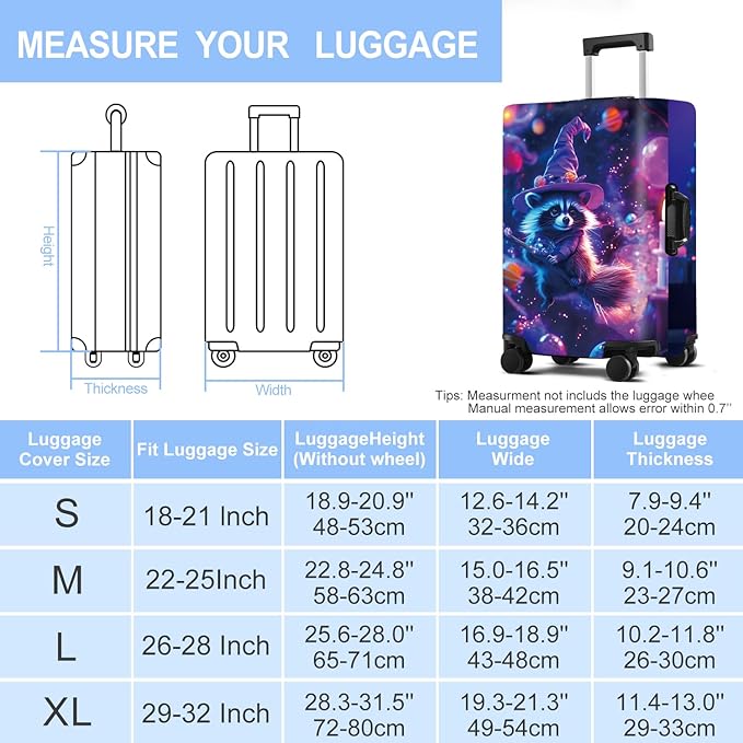 Raccoon Luggage Cover Washable Suitcase Protector Anti-Scratch,Stretchable Fit for 20-34Inch Luggage Durable Travel Bag Cover with Zipper ClosureL(28-30inch suitcase)