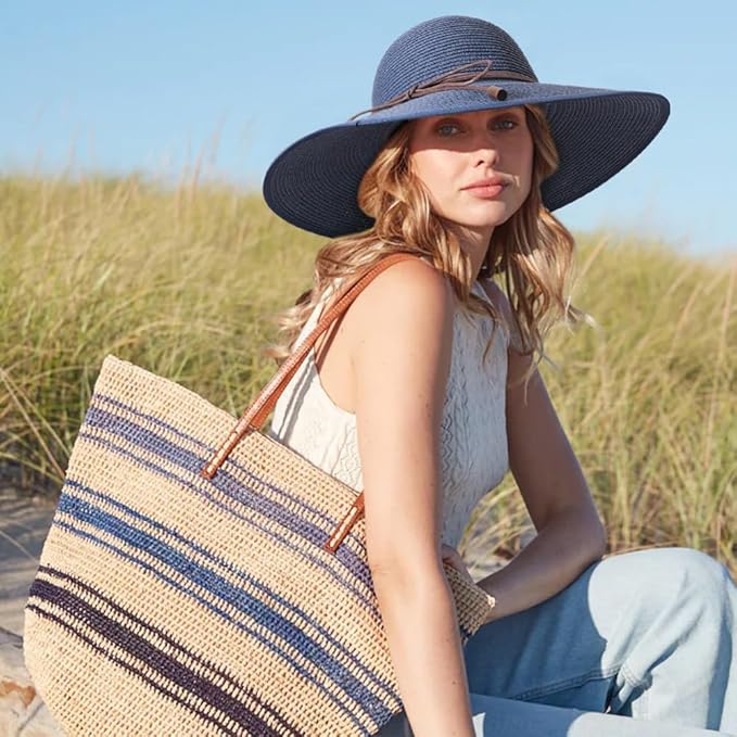 DRESHOW Beach Hats for Women Big Straw Wide Brim Summer Hat Floppy Foldable Roll up Cap Sun Hat UPF 50+
