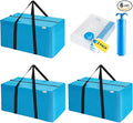 2-in-1 Space Saving Storage Bundle: Extra Large Blue Moving Bag (31.5"L) + Transparent Vacuum Compression bag with Hand Pump for Clothes, Bedding & Dorm Move-In (3 Moving Bags+3 Vacuum bags)