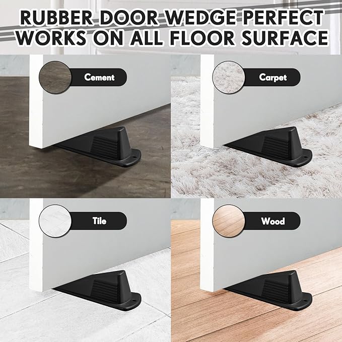 Frienda 6 Pcs Jumbo Door Stoppers Heavy Duty Door Stopper Tall up to 2inch Tall Wedge TPR Large Wedge Stackable Big Rubber Doorstop for Hotel Carpet Hardwood Concrete and Tile (Black)