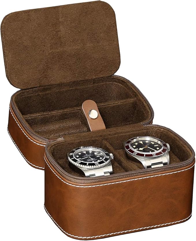 ROTHWELL 2 Watch Travel Case Storage Organizer for 2 Watches | Tough Portable Protection w/Zipper Fits All Wristwatches & Smart Watches Up to 50mm