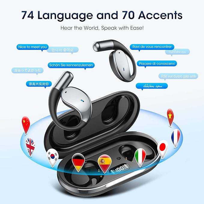 AI Translation Earbuds Real Time, 2025 Upgraded 144 Language Translator Earbuds for iPhone and Android 6-in-1 Translation Headphones with 6 Mode, Translating Device for Travel Business Learning(Black)