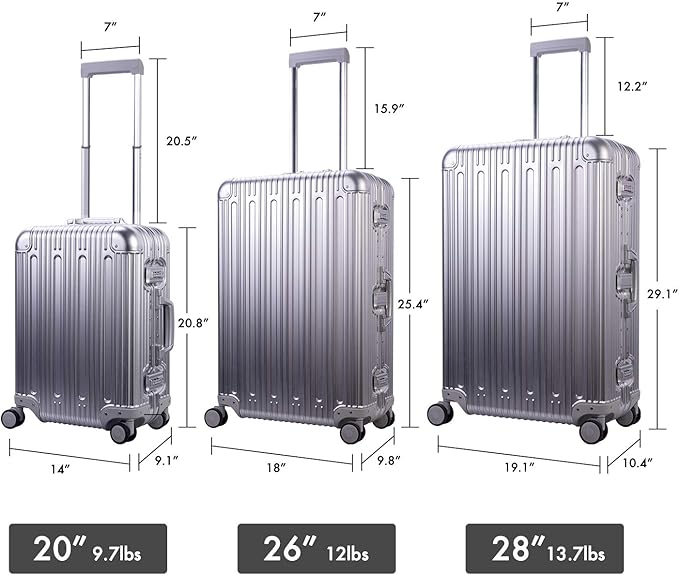 TRAVELKING All Aluminum Carry On Luggage with TSA Locks Fashion Cool Metal Hard Shell Spinner Suitcase (Silver, 20 Inch)…