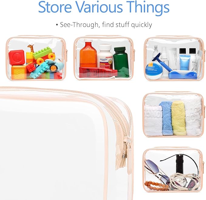 PACKISM TSA Approved Toiletry Bag - 3 Pack Upgrade Color-Edged Clear Makeup Bag, Clear Toiletry Bag For Traveling Fits Various Storage Needs, Pink