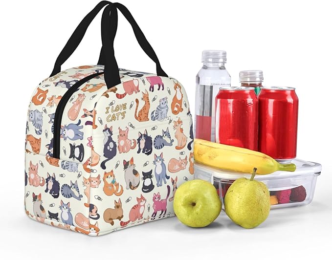 Cute Cat Lunch Box Kitten Lunch Bag Insulated Reusable Lunch Tote Bag Cooler Tote Bag for Men Women