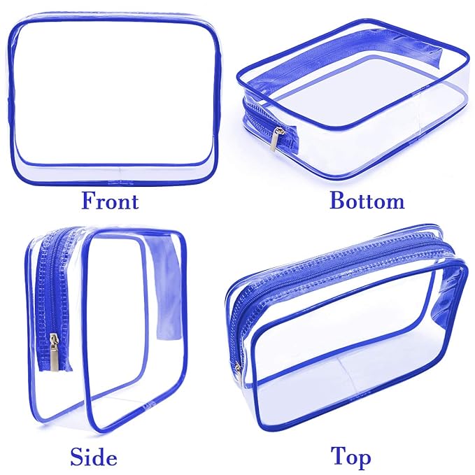 APREUTY Clear Makeup Bags, TSA Approved 6Pcs Cosmetic Makeup Bag Set Clear PVC with Zipper Handle Portable Travel Luggage Pouch Airport Airline Vacation (Blue)