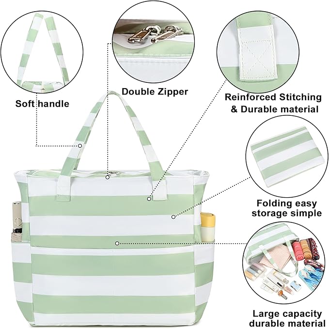 Waterproof Beach Tote Pool Bags for Women Ladies Extra Large Gym Tote Carry On Bag With Wet Compartment for Weekender Travel