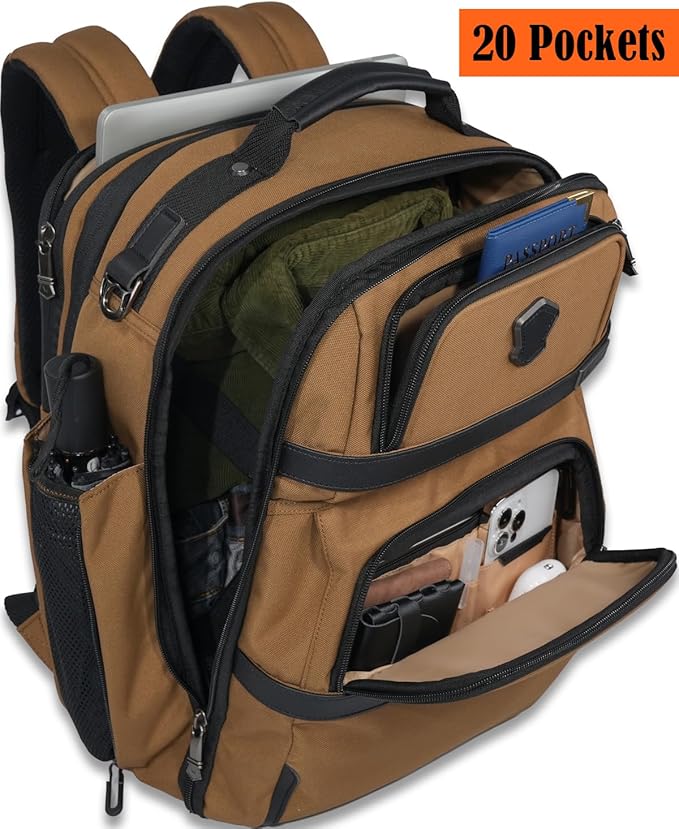 WELKINLAND 20-Pockets Travel Backpack, Carry-On luggage backpacks, 16-Inch laptop backpack for men, Expandable backpack with trolley sleeve, Travel backpack with shoe compartment