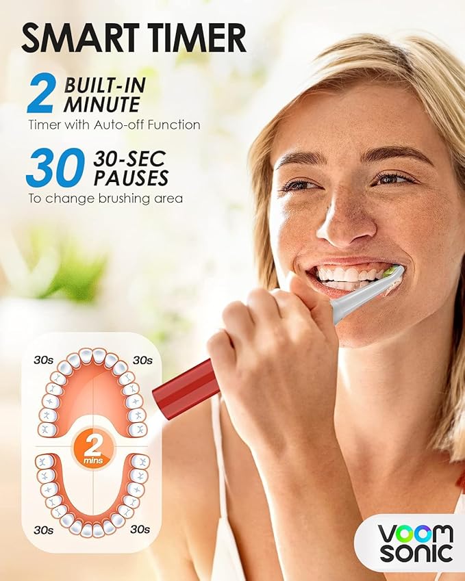 Voom Sonic Go 1 Series Travel Electric Toothbrush Travel Toothbrushes - Battery Operated Toothbrush for Adults & Kids, Dentist Recommended Toothbrush, Portable with 2 Minute Timer (Metallic Red)