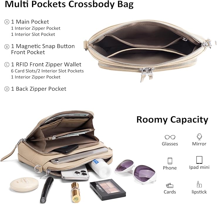 befen Genuine Leather Crossbody Purses for Women, Women's Small Crossbody Shoulder Bag with Built in RFID Wallet