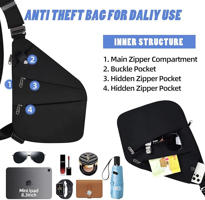 Anti Theft Crossbody Bag,Anti Theft Travel Bag for Women Men,Sling Crossbody Bag for Travel, Sport, Work