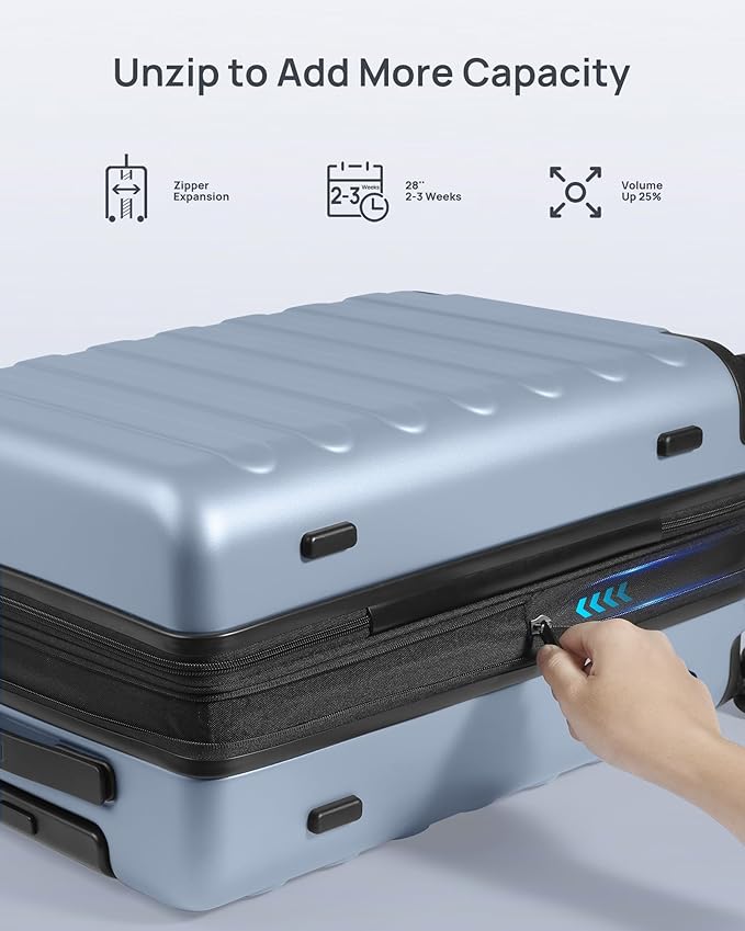 Carry on Luggage 22 X 14 X 9 Airline Approved, 20 Inch Luggage for 3-5 Days Travel, Double Spinner Wheels, 100% Hardshell PC, TSA Lock (00-Shadow (Expandable), Checked 28-Inch)