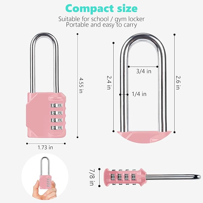 CL21RQ 2.6 Inch Long Shackle Combination Lock, 4 Digit Combination Padlock Set Your own Combination for Gym Locker Lock, School, Gates, Doors, Toolbox, Hasps and Storage (Rose Quartz (L) *1)