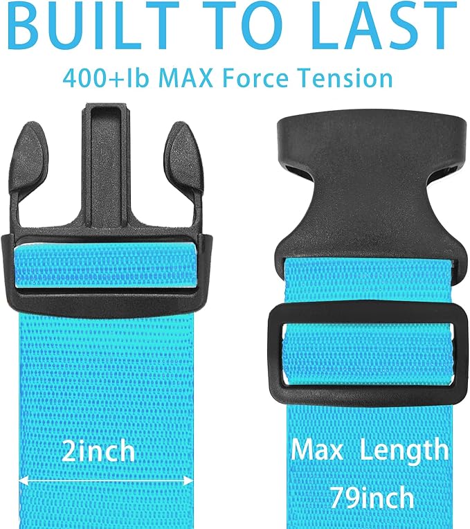 BILIONE 4 Pack Luggage Straps 79" Long Belts Keep Suitcase Secure While Traveling, TSA Approved Add a Bag Premium Accessory for Travel Bag Closure (4 Pcs Blue)