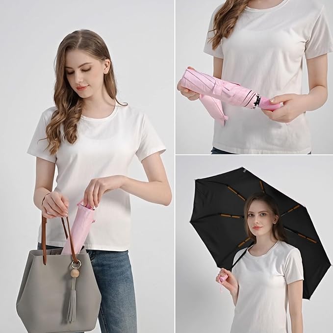 BAODINI Small UV Protection Travel Umbrella Compact for Rain and Sun UPF 50+ 41 inch Portable Umbrella for Women and Men