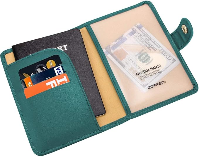 ZOPPEN Passport Holder Women, Passport Cover Travel Wallet Rfid Blocking Passport Wallet Cover Case Travel Essentials Document Organizer, Tea Green