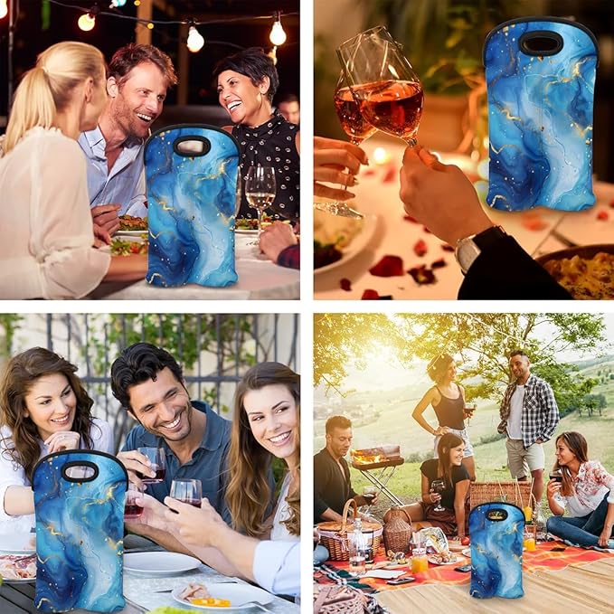 Wine Carrier Tote Personalized Bag for 2 Bottles - Neoprene Wine Bottle Holder with Carry Handle, Wine Protective Bag Insulated Bag Beer Cans Water Bottle Holder for Travel Picnic,Style18